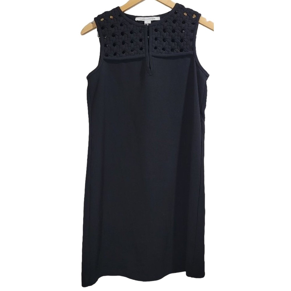 Diane‎ von Furstenberg Black Sleeveless Sheath Hope Dress Crochet Neck Detail 2 - Picture 2 of 9